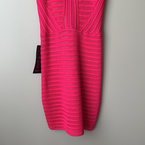 NWT Bebe bright fuchsia Maeve mesh striped dress sz xs - Picture 3 of 9